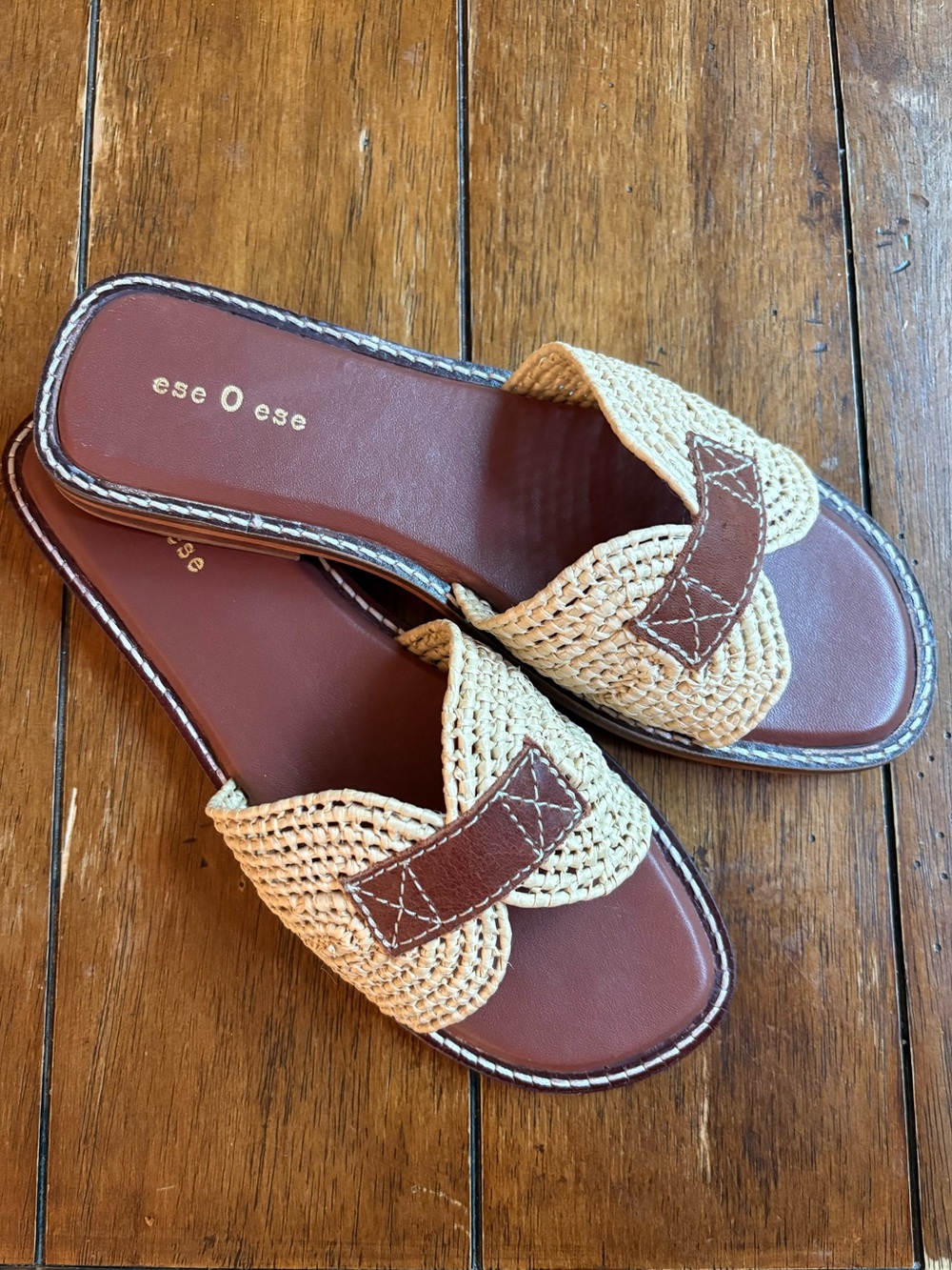 Woven Slide Sandals in Natural and Brown by ese o ese (EU 38; US 7.5)